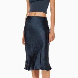 BABATON Slip Satin Midi Skirt Classic Navy Blue 8 Aritzia
